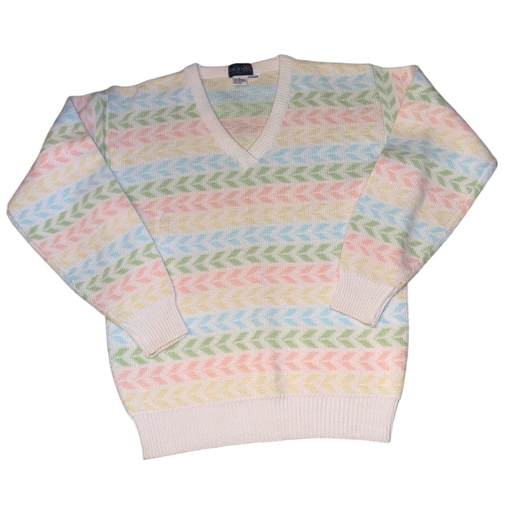 Vintage The Izod Club Pastel Chevron Stripe V-Neck Sweater Mens Medium Acrylic